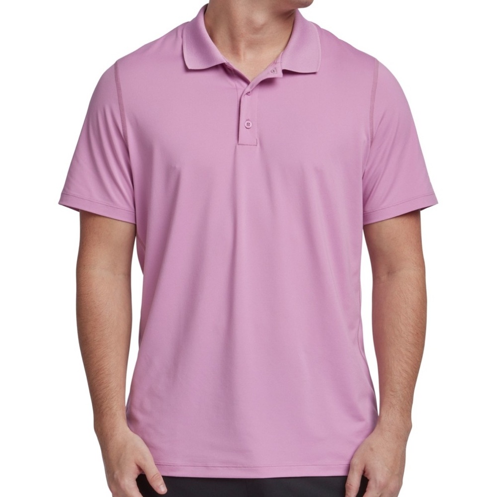 NWT Reebok Mens Regular fit Short Sleeve Polo Shirt Pink Solid Size Large